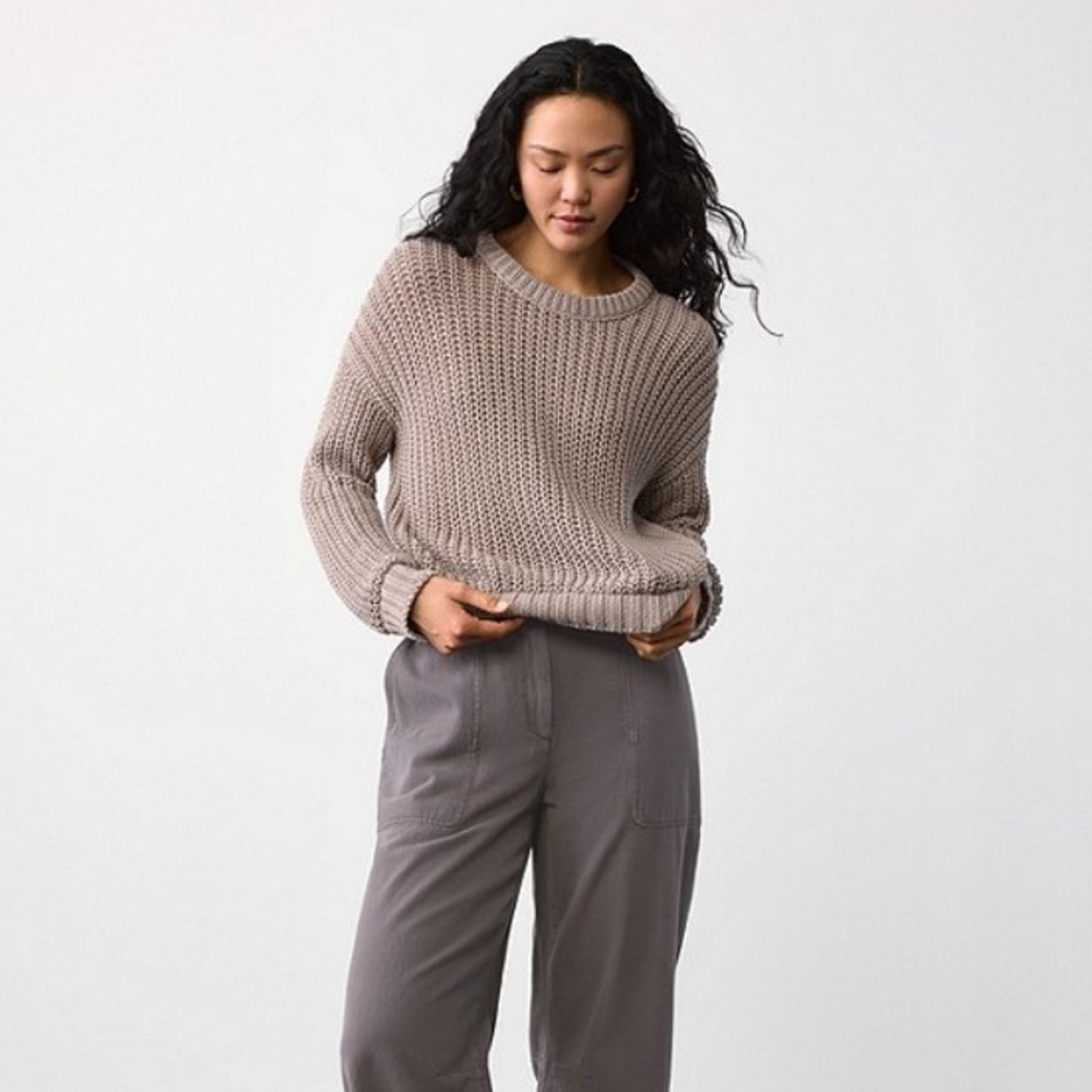 Eileen Fisher Organic Cotton Twisted Texture Knit Round Neck Long Sleeve Sweater